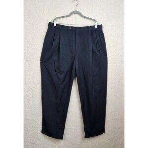 Design II Men Dress Pants 40x30 Navy Polyester Pleated Front Straight Cuffed Leg